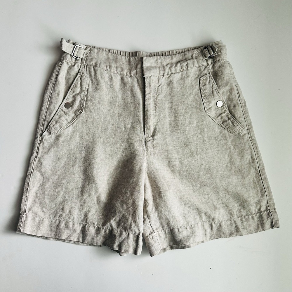 Athleta Voyager 100% Linen Shorts Womens Size 10 Khaki Tan 6.5" Inseam